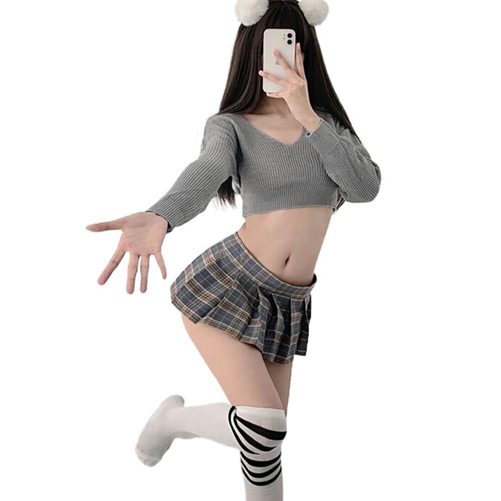 7953 sexy sweater pajamas Japanese students cosplay large underwear gray